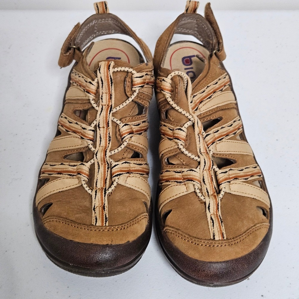 Bionica Malabar Leather Sandals Women 7 Brown Hiking Walking Gorpcore Utility - Picture 6 of 9